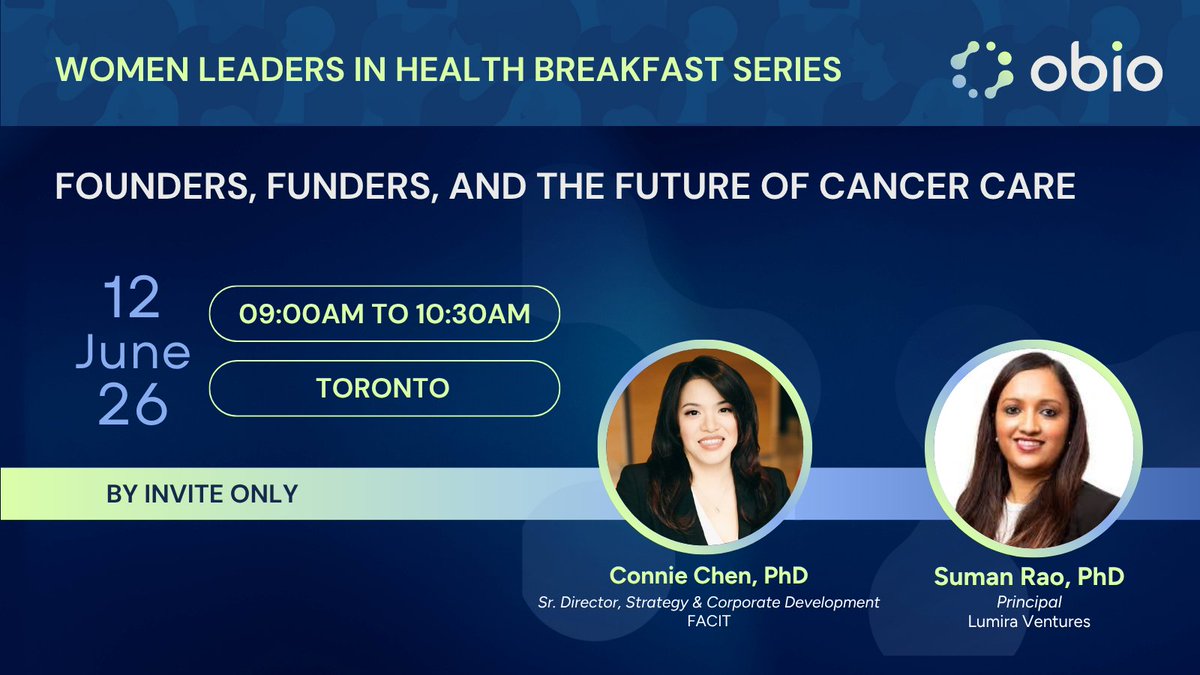 OBIOscience's tweet photo. Don’t miss our last Women Leaders in Health breakfast session before we pause for the summer! The session on June 12 in Toronto will spotlight how breakthrough oncology innovations move from discovery to real-world impact. 

Register now! 
🔗https://t.co/zVD1tqP4HH https://t.co/14a82r4RRe