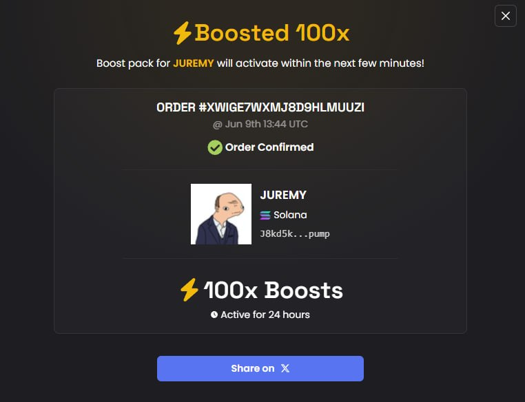 JuremyAlluire's tweet photo. 100x BOOST PAID FOR $JUREMY https://t.co/QT1bLixaIu