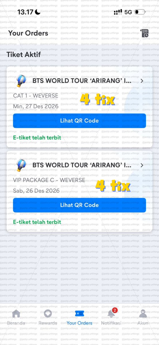 jastip_urthings's tweet photo. secured presale bts arirang jakarta hari ini alhamdulillah masya Allah tabarakallah😇

vip 12 tix
platinum tribun 9 tix
cat1 4 tix
cat3 4 tix

total 29 tix aman yaaa terima kasih sudah percaya @jastip_urthings 🥺💜

#BTS_ARIRANG_JAKARTA
#BTS_WORLDTOUR_ARIRANG https://t.co/BtHO0nqEDW