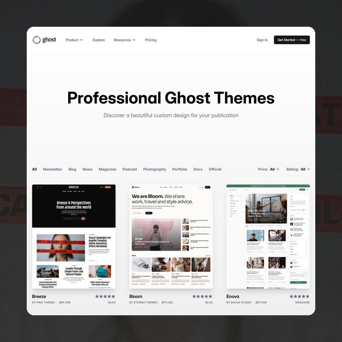 pinathemes's tweet photo. Breeze just landed on the @Ghost Marketplace🌬️

A modern editorial theme for digital magazines, newsrooms, and content-driven publications.

Proud to see it featured there and excited for more publishers to use it.

Explore it on the marketplace or at https://t.co/vI32zSf0cf ✨ https://t.co/YIEJZlf91O