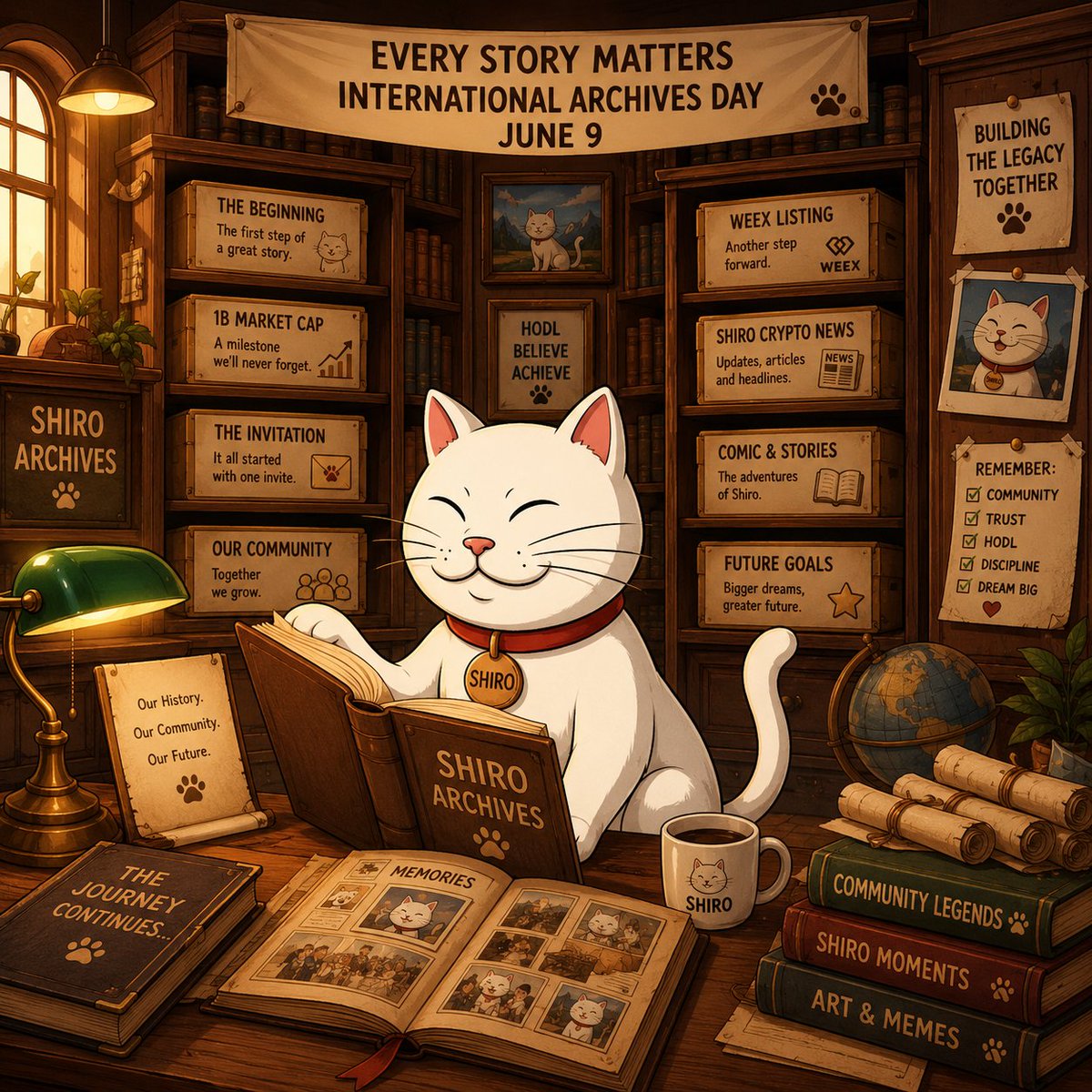 Robsonarceno's tweet photo. Every project has a story. 📚

Behind every milestone, meme, artwork, listing, and community achievement is a piece of $SHIRO history worth preserving.

Today, on International Archives Day, we celebrate the memories, creativity, and moments that continue to shape our journey.
The story is still being written. 🐾

#SHIRO #ShiroNeko #InternationalArchivesDay #CryptoCommunity