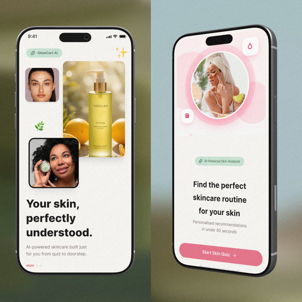UxJustn's tweet photo. Worked on Skincare eCommerce App,a clean, modern interface that promises a hyper-personalized solution. By integrating AI-powered analysis,I removed the guesswork for the end-user, creating a frictionless path from landing to product recommendation. https://t.co/CXD5tQXg0T