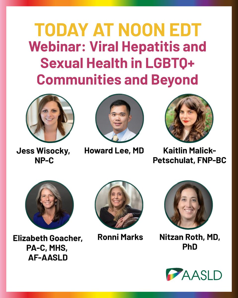 AASLDtweets's tweet photo. Celebrate 🌈Pride Month and join us at noon EDT today, for a discussion on stigma-free, affirming sexual healthcare and viral hepatitis prevention in MSM and transgender populations. Join today's discussion: https://t.co/DYjAHqsbWt https://t.co/1VX49MWH84