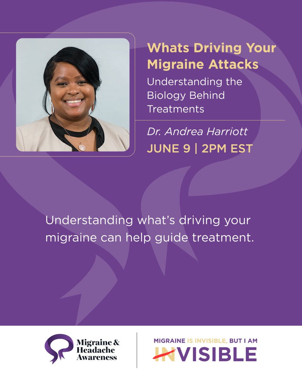 amfmigraine's tweet photo. Migraine starts in the brain.
Changes in nerve activity and chemical signals can trigger the pain and symptoms people experience during an attack.
Join us live with Dr. Andrea Harriott to learn more about what's driving migraine.
#IAmVisible https://t.co/x6c6HE0VNe