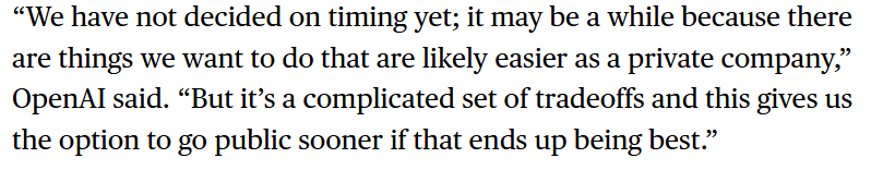 JG_Nuke's tweet photo. This quote from OpenAI is telling. 

Translation:  We have a rapidly closing window to get this IPO out the door before the bubble bursts, our CFO doesn't want to go through with it because our books are a mess, but Sam is filing anyway. https://t.co/QDek5lKPZ5