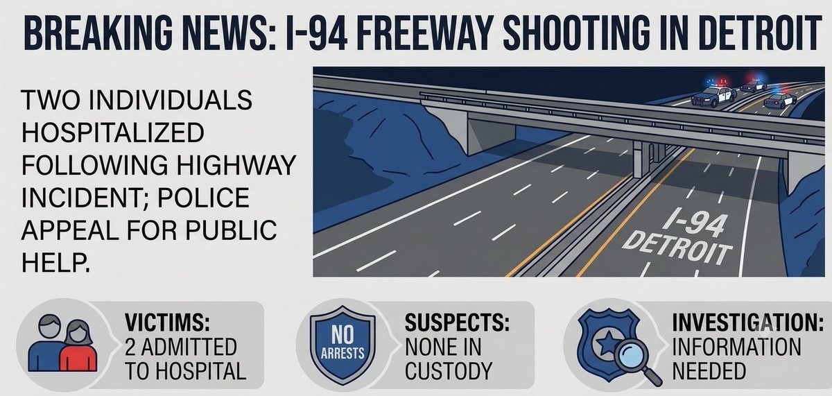 MrAustinPredict's tweet photo. 🚨 NOT AGAIN: Early this morning, ANOTHER shooting occured on a Detroit Freeway — this time on I-94 near Dickerson. 

2 people have been injured and are at the hospital. 

This marks the 6th Detroit Freeway Shooting in LESS THAN one month. 

Welcome to Whitmer's Detroit. https://t.co/9oo1mq4HdD