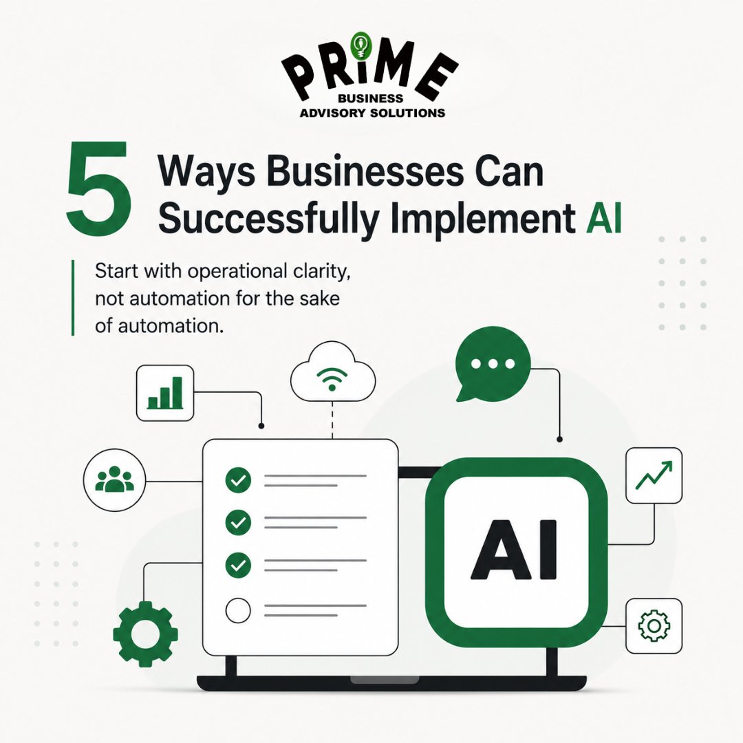 PRIME_BAS's tweet photo. Thinking about implementing AI in your business?

Start with operational clarity first.

AI works best when workflows, systems, data, and outcomes are clearly defined before automation is added.

Read the article: https://t.co/idzQBmwRoa

@JohnJBarranco https://t.co/7IdLS51SlP