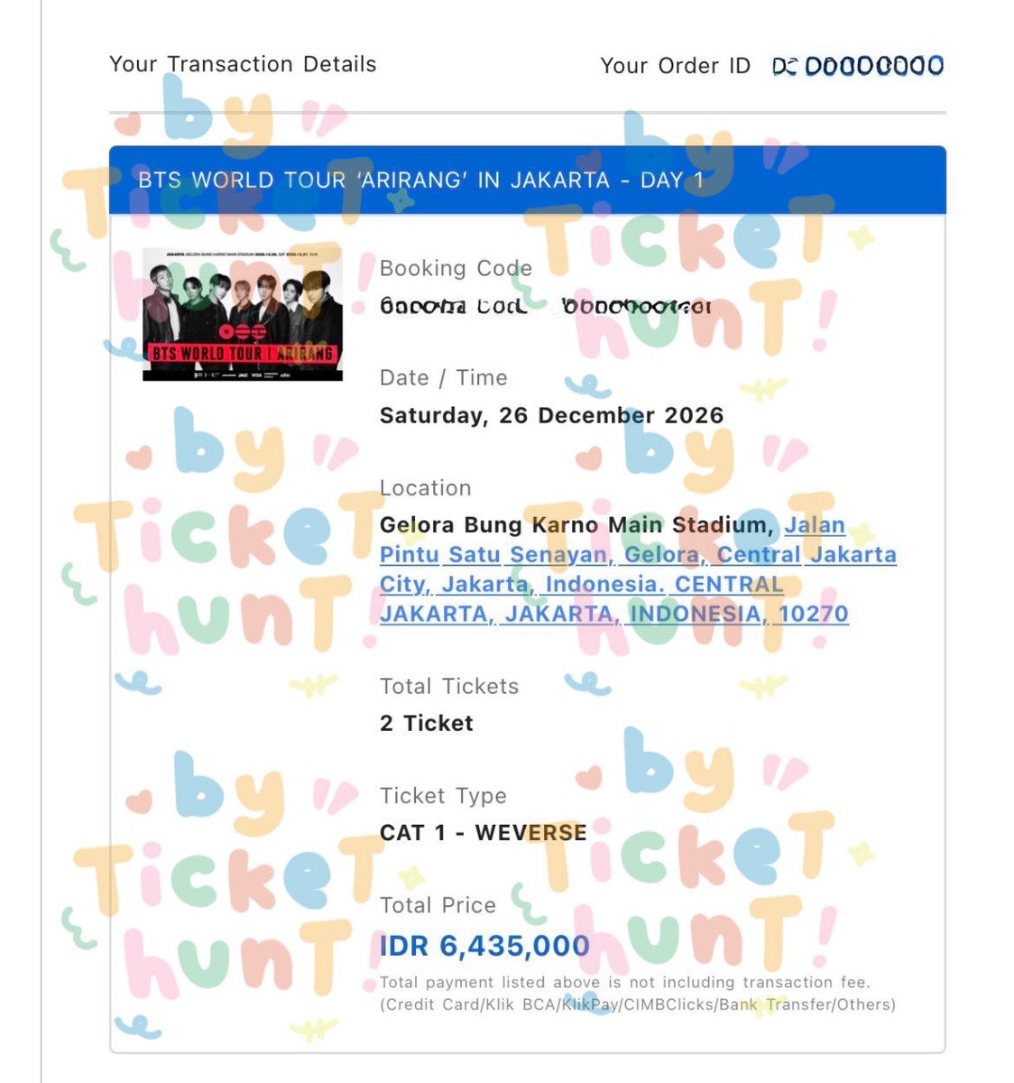 _tickethunt's tweet photo. PROOF Ticketing BTS World Tour <ARIRANG> in Jakarta Presale Weverse✨

🎫19 tickets for today, thank you for trusting us!!💜 

(not all proofs are shown here) https://t.co/QuhopOzf44