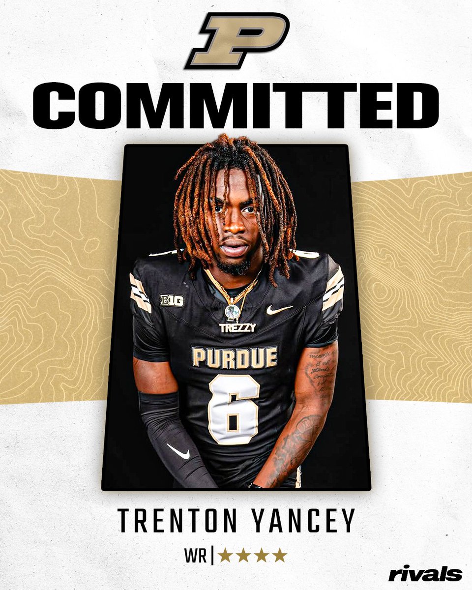 Rivals's tweet photo. 🚨BREAKING🚨 4-star WR Trenton Yancey has committed to Purdue, @samspiegs reports🚂

Read: https://t.co/TKbbGfzPAM https://t.co/ruklG7ijOP