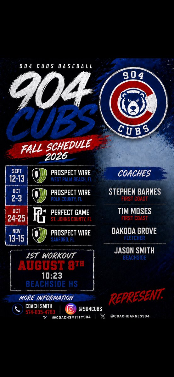 904CubsBaseball's tweet photo. Summer just began but time to start thinking about your fall plans! Added the new head coach at Fletcher @DakodaGrove to the staff going to be a big fall! https://t.co/DqAdpwFrrD