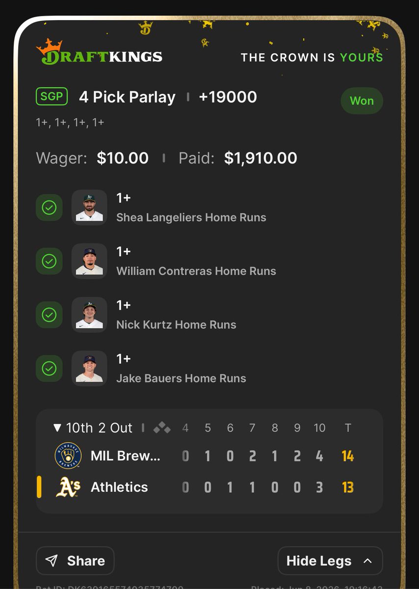 Needles56's tweet photo. The A's can't get to Vegas fast enough. Last night was a nice preview. @DKSports https://t.co/f8oRTDa8Xt