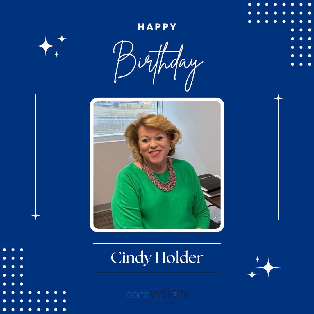 coreVISIONFG's tweet photo. Happy Birthday to Cindy Holder! Cindy is our Office Manager here at coreVISION Financial Group and is celebrating 39 years in the industry this year! #coreVISIONcrew #WeRetirePeople https://t.co/7dxjp9zOev