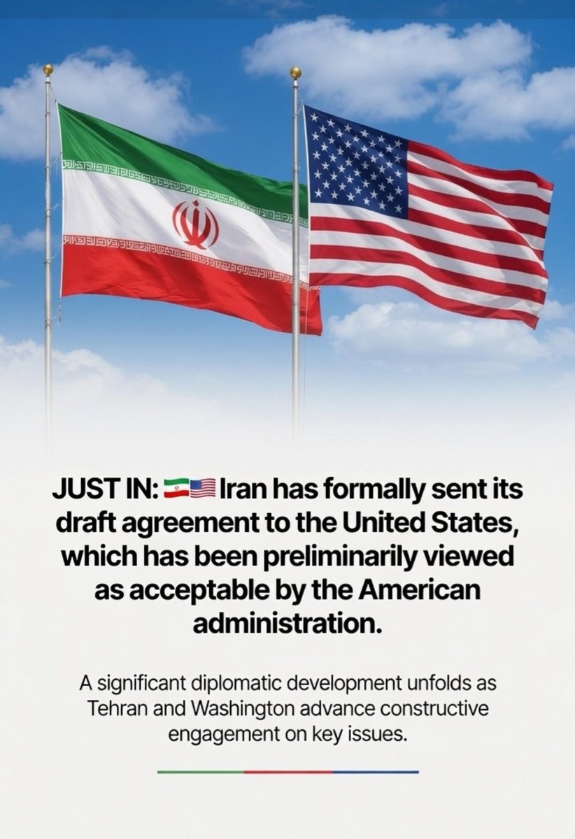 itsadil0000's tweet photo. JUST IN: 🇮🇷🇺🇸 Iran Sends Draft Deal to US — Washington Gives Initial Nod #IranUS https://t.co/b93GnqqxUA