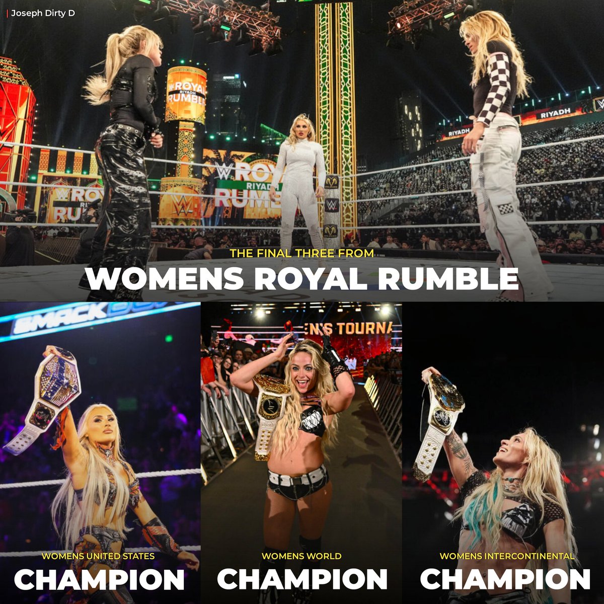 DirtyD_Ambrose's tweet photo. The Final Three From 2026 Women's Royal Rumble Match Are Now Holding Singles Titles in WWE 🌟

• Liv Morgan - Womens World Champion 🏆 
• Tiffany Stratton - Womens United States Champion 🇺🇸
• Sol Ruca - Womens Intercontinental Champion 🌐 https://t.co/w3EWna28q1