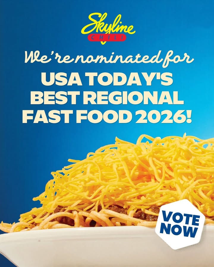 Skyline_Chili's tweet photo. Skyline fans, we're excited to share that we've been nominated for USA TODAY Best Regional Fast Food 🏆

Voting is open now through July 6 at noon ET, and you can vote once per day! Vote at https://t.co/BHplEn5eSi to help us bring home the win 🔗 https://t.co/eMHgrD7krO