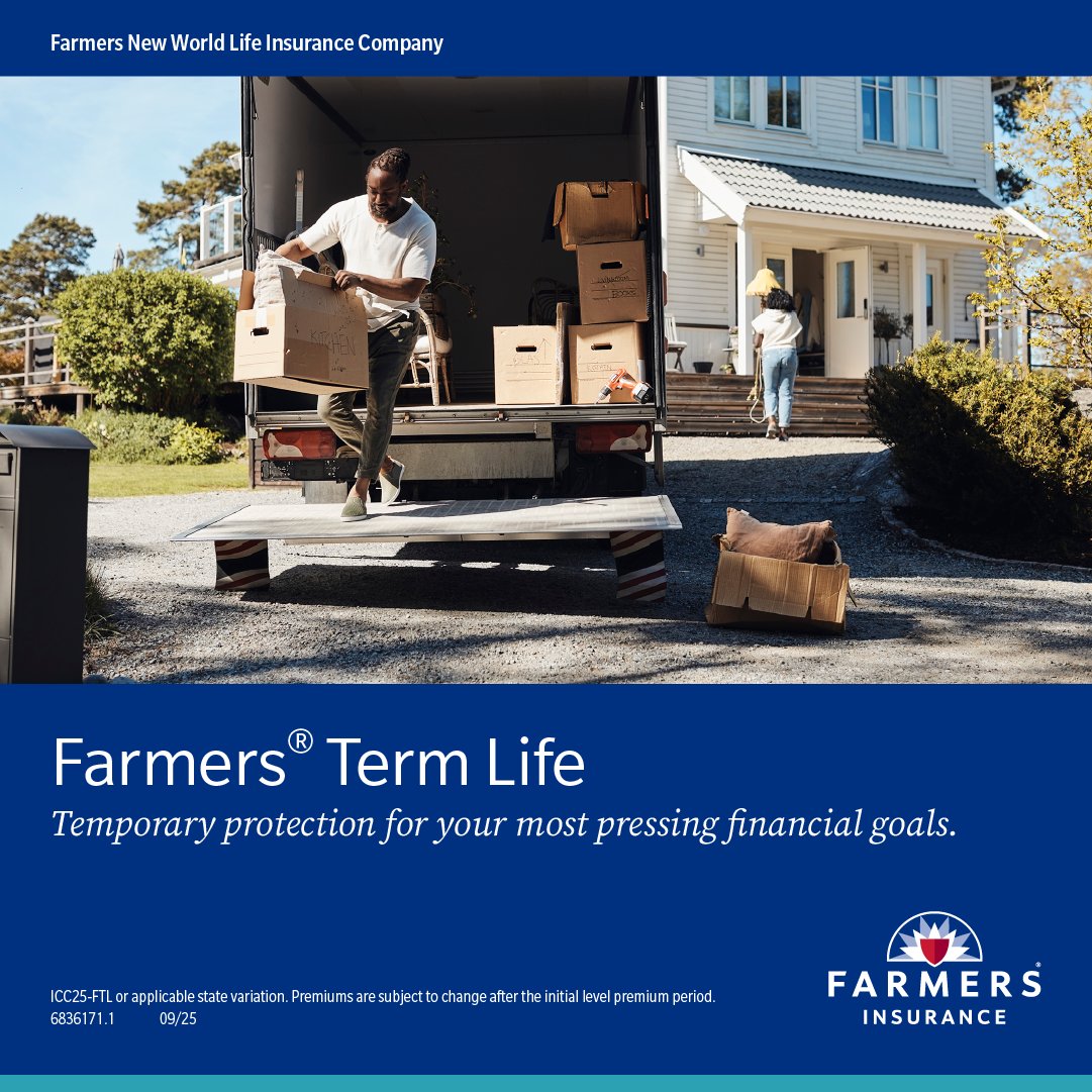 jhadder140's tweet photo. You can apply for temporary financial protection with same-day coverage for life’s big moves. Talk to me today to learn how Farmers® Term Life Insurance can play a role as you help financially protect your new beginnings. https://t.co/ifUAFO75KH https://t.co/rVPVkxPgSB