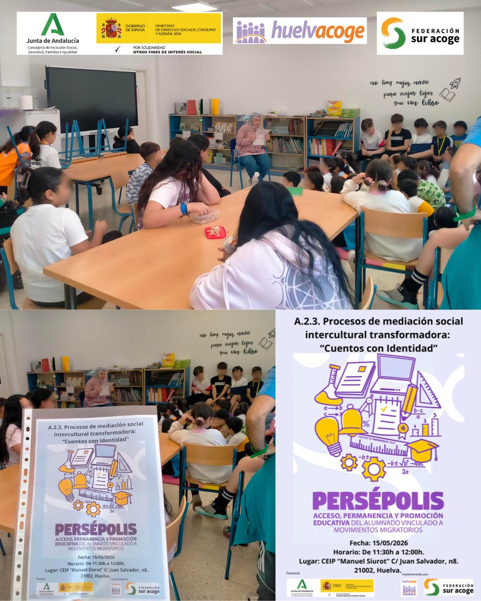 HAcoge's tweet photo. 🟪 Como muchos viernes en el Colegio de Educación Infantil y Primaria (#CEIP) Manuel Siurot de Huelva, dentro del programa de dinamización de la biblioteca del centro, las familias participan para contar un cuento al alumnado. https://t.co/5IUgvBvne5