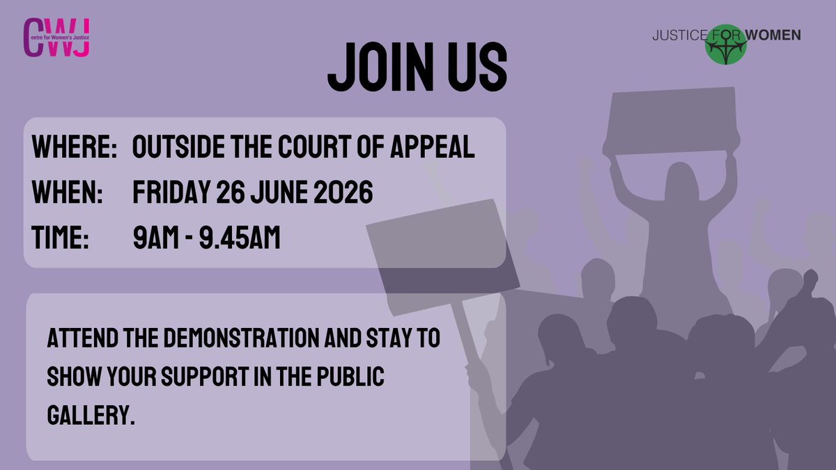 centreWJ's tweet photo. Join us outside the Court of Appeal on 26 June (9am - 9.45am) to show your support for Lisa Ellwood. 

If you can't attend in person, you can still show solidarity by sending messages of support to justiceforwomencampaigns@gmail.com

🔗https://t.co/AQX9HjGtPQ https://t.co/LrfxeXwIHD