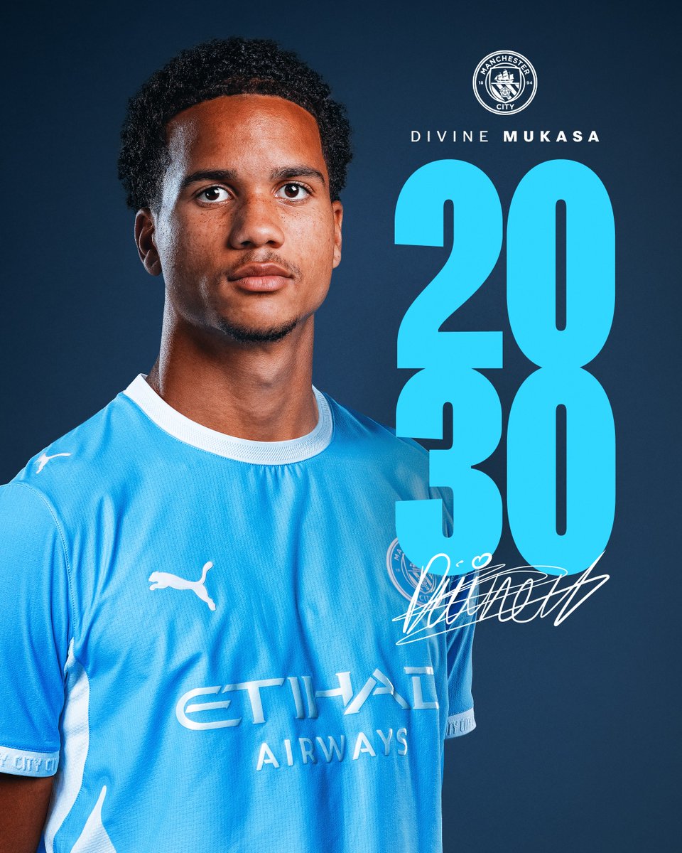 ManCity's tweet photo. We are delighted to announce that Divine Mukasa has signed a new long-term deal with the Club 🩵