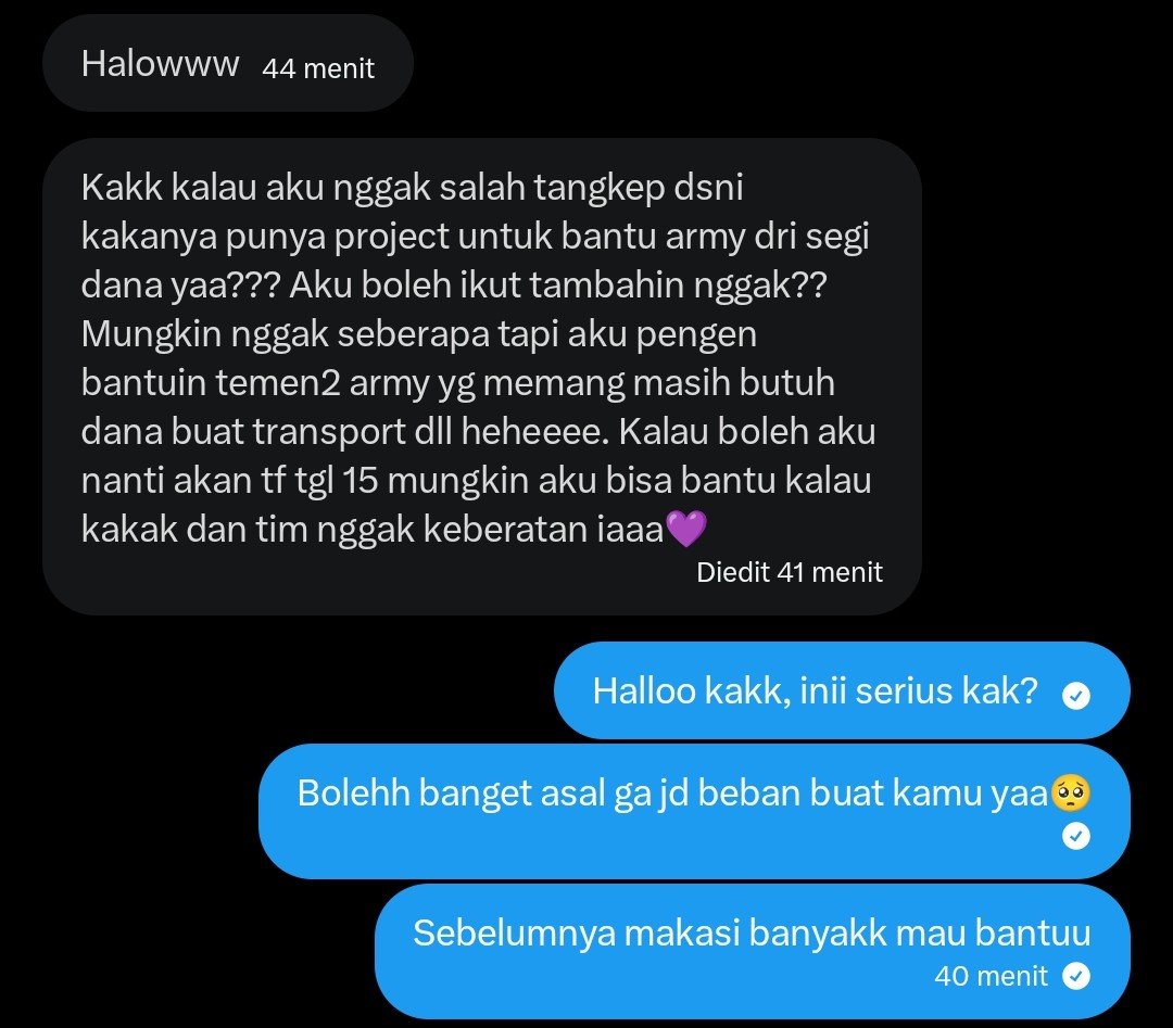 astri_ksj92's tweet photo. Ada kakak baik lagi yang mau bantu gais🥺💜 https://t.co/SyfC90BkKR