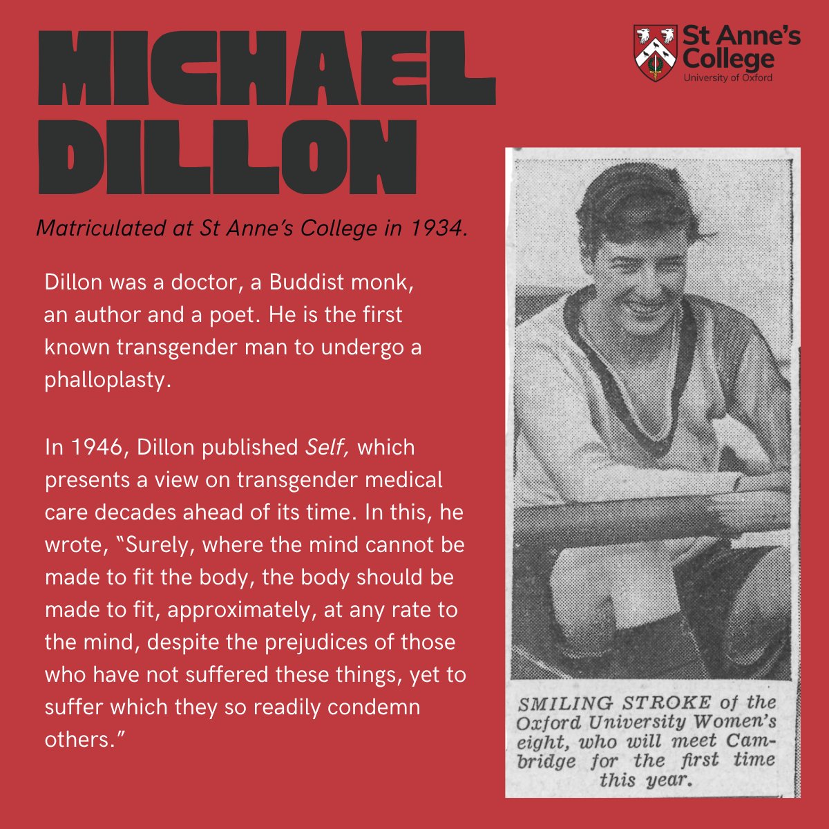 StAnnesCollege's tweet photo. International Archives Day falls during Pride Month - a reminder of how vital archives are in reconnecting us with LGBTQ+ histories that have too often been erased, overlooked, or forgotten. 

Glimpse into our archives with the trailblazing Michael Dillon: https://t.co/BH7u9WwmGJ https://t.co/itQtJoSO2w