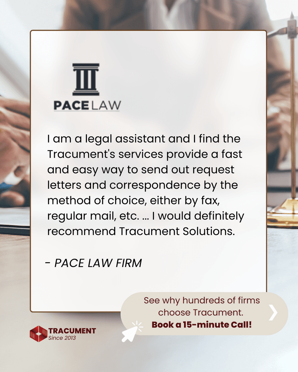 Tracument's tweet photo. "From a legal assistant:

Sending request letters is now fast and easy—by fax, mail, or whatever’s needed.

That’s Tracument.

See what they're talking about: 
https://t.co/TD9tKHKaRf "

#Tracument #LegalTech https://t.co/mgTKTzIUq2