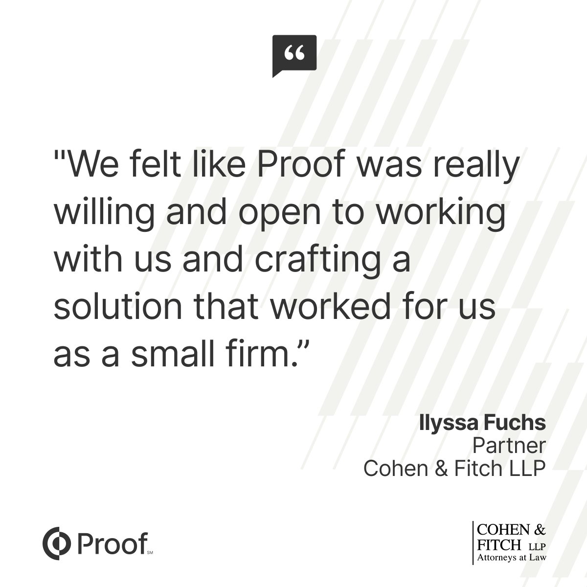 proof's tweet photo. Twice as much time to set up. 
Twice as long to finish. 

That was other RON platforms. Then Cohen &amp; Fitch LLP came back to Proof.

👉 Read the case study: https://t.co/wSWCt1OmJE https://t.co/fBiueMRdwN