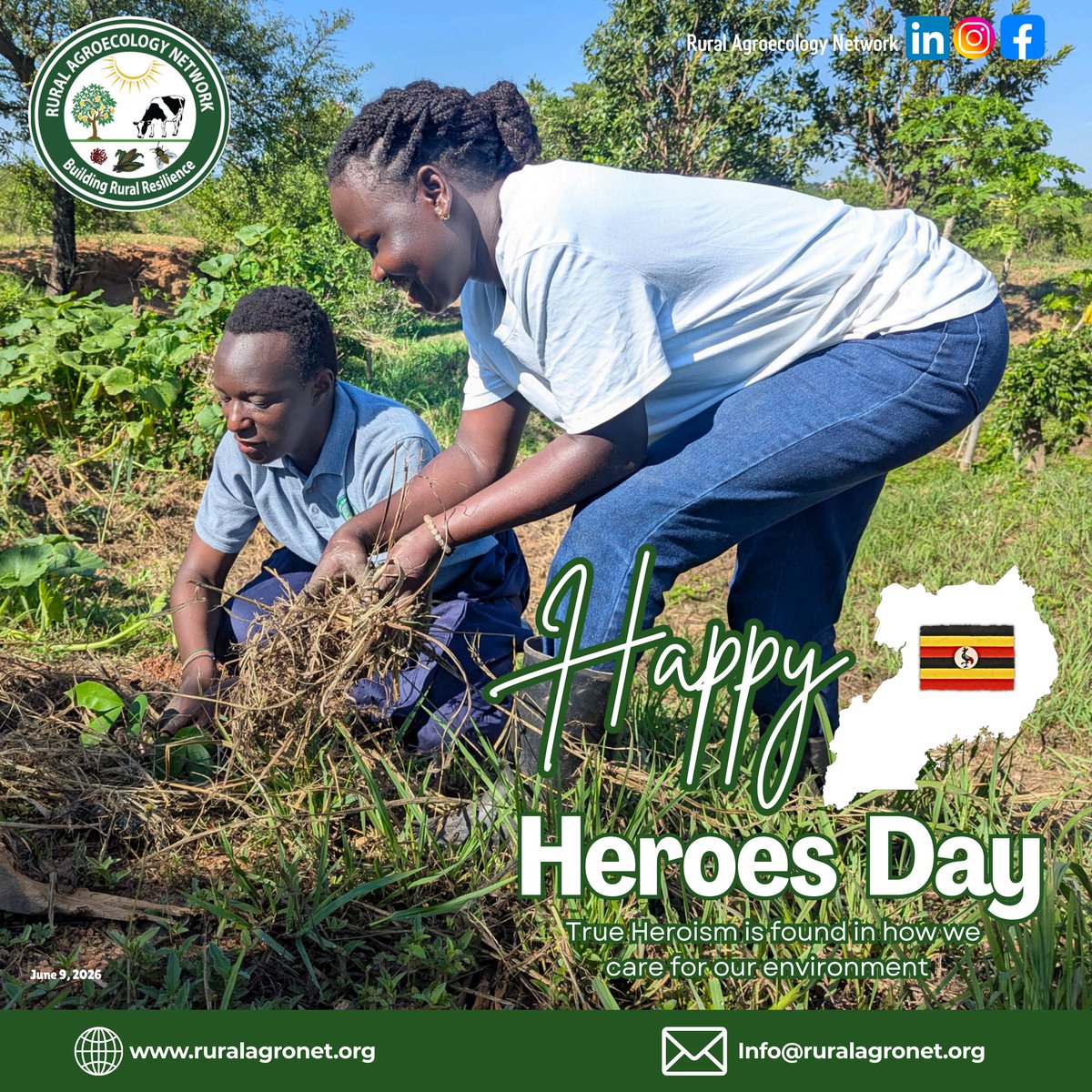 RuralAgroNet's tweet photo. Happy Heroes Day for Uganda 🇺🇬

True Heroism is found in taking better care of our environment that sustains the health of our people and that of the planet, a place we call home https://t.co/ZfwVVxTg15