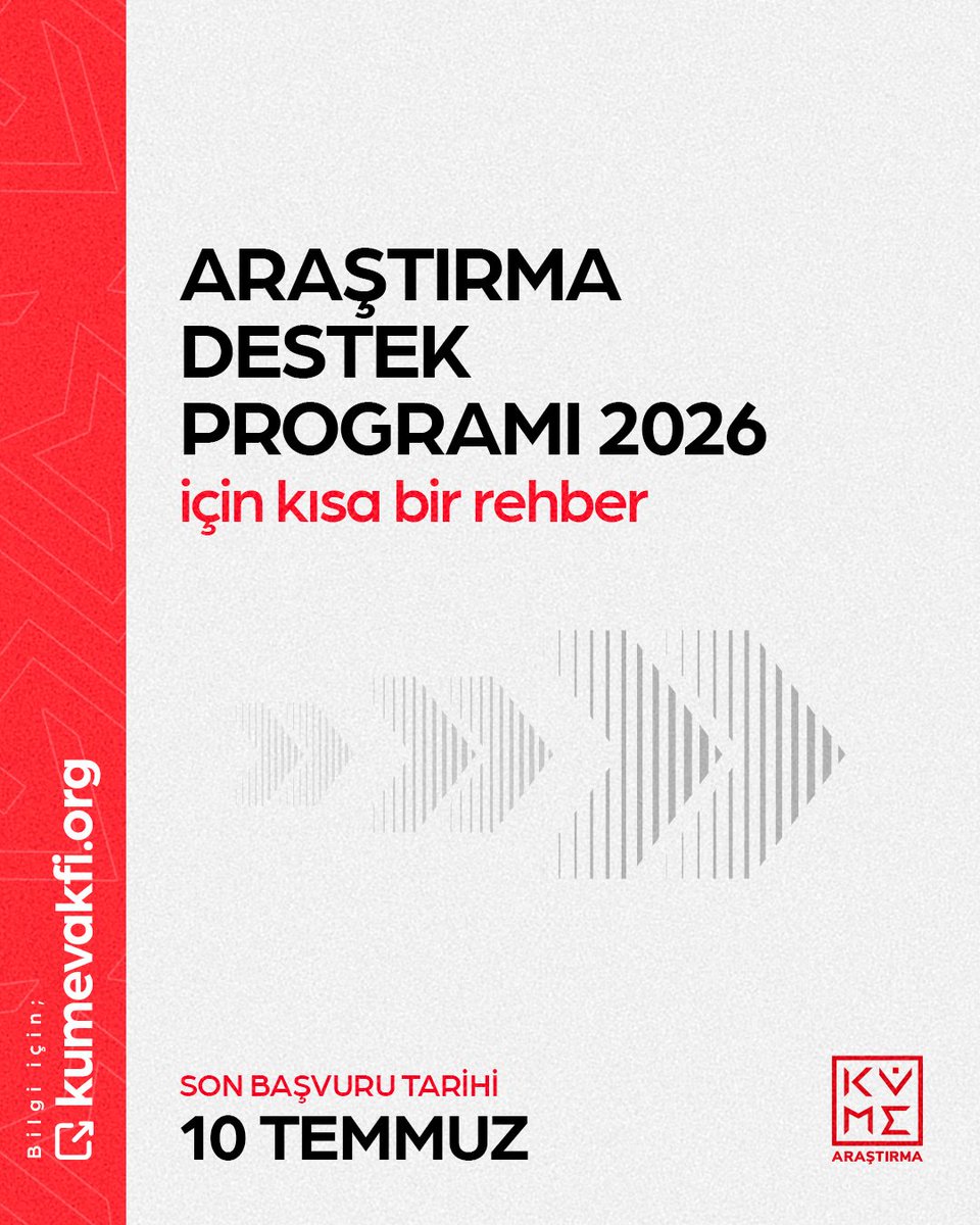 kumearastirma's tweet photo. KÜME Araştırma Destek Programı 2026’ya ilişkin başvuru sürecinde öne çıkan başlıklar ve sıkça yöneltilen soruları derledik.

Program, sosyal ve beşeri bilimler alanında kavramsal derinliği, yöntemsel tutarlılığı ve araştırma nesnesiyle kurduğu ilişkinin ciddiyetiyle öne çıkan projeleri desteklemeyi amaçlıyor. Bu çerçevede başvuru koşulları, destek kapsamı, dosya yapısı ve değerlendirme ölçütleri belirli akademik ve kurumsal ilkeler doğrultusunda yapılandırılıyor.

Detaylı bilgi ve başvuru formu için tıklayın: https://t.co/e0mZXULbLe