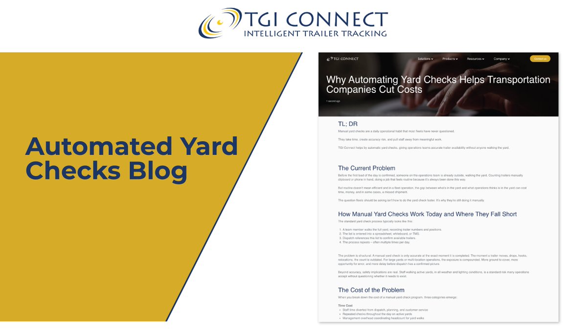 TGI_Connect's tweet photo. Do you know what trailers are available currently? 

Our latest blog breaks down where manual yard checks miss the target and how automated yard visibility changes day-to-day operations.

Read the blog here: https://t.co/YF86xrIkza https://t.co/JKcgU7LlFT