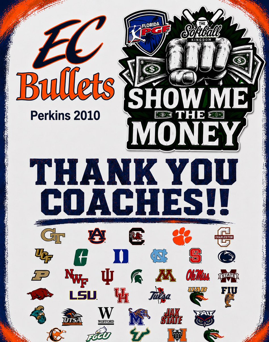 ECBperkins2010's tweet photo. 🥎 THANK YOU, COACHES! 🥎

We appreciate all the coaches who have stopped by to watch our girls compete this summer. The recruiting process is just getting started, and we’re excited for what’s ahead.

➡️ Up next: Bombers Southeast Summer Invite in Oxford, Mississippi.

See y’all in Mississippi! 👊💣