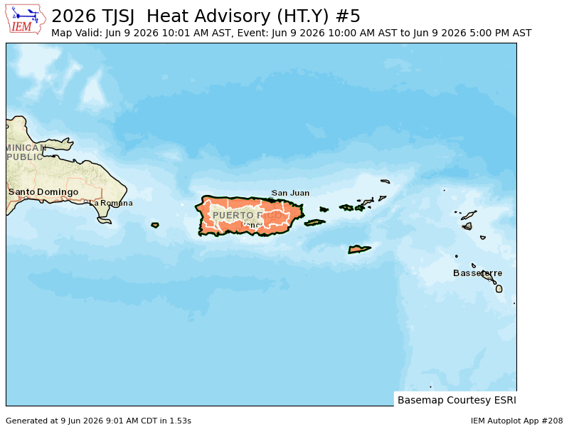 DopplerdePR's tweet photo. JSJ continues Heat Advisory till Jun 9, 5:00 PM AST https://t.co/60FqRkNYhO https://t.co/l0Xt7IGjPn