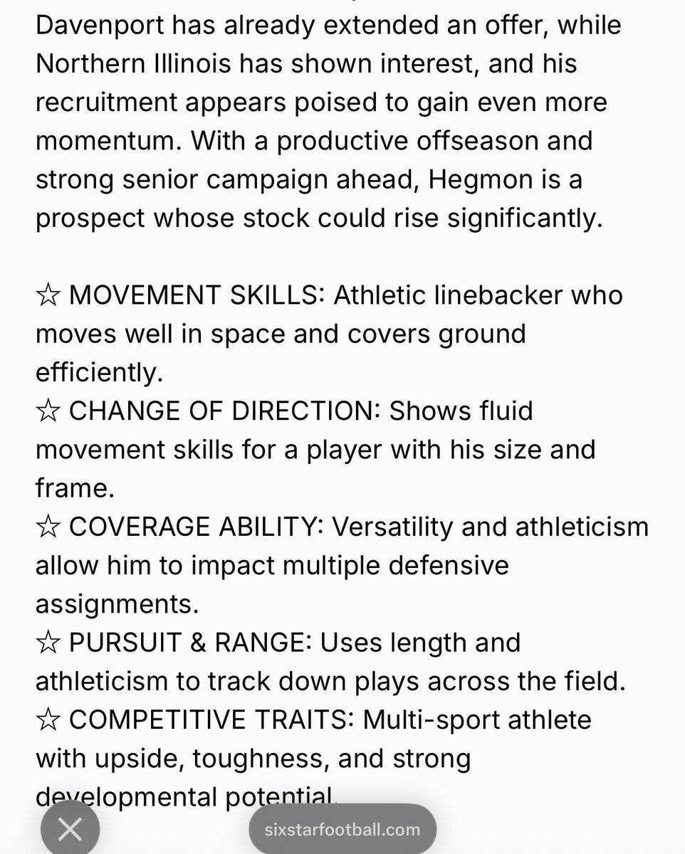 Armani_Hegmon's tweet photo. Thank you for the write up!!! 📈📈📈   @sixstarfootball 

@RVille_Football @CoachSnowden @CoachCalley21 https://t.co/28rFq2SQgL