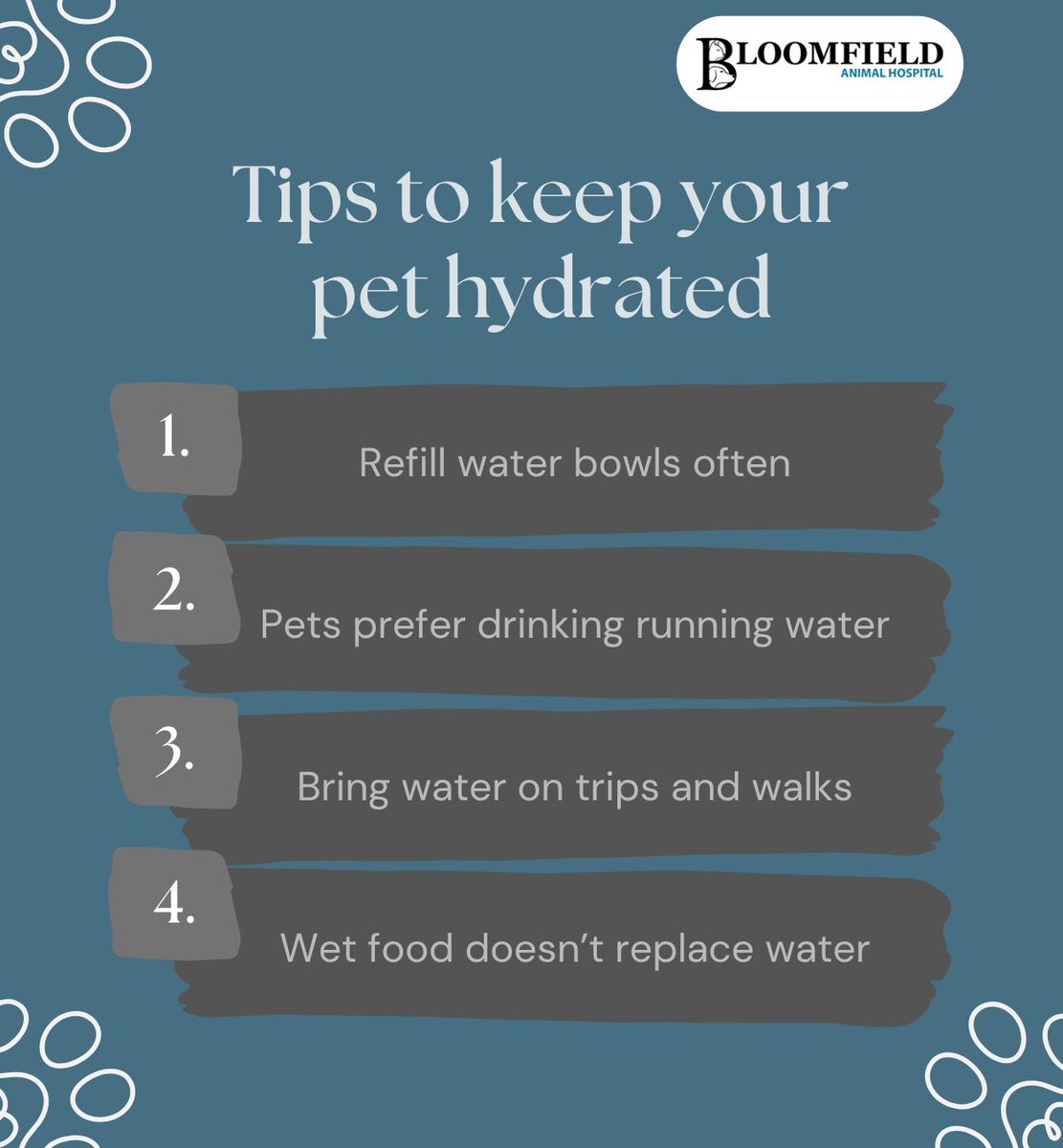 BloomfieldAHosp's tweet photo. Keeping your pets hydrated is crucial. As temperatures rise, dehydration can quickly become dangerous for cats and dogs. Try these tips to keep your pets healthy this summer.
.
.
.
https://t.co/rOzwGhSxLD
.
.
.
#pethydration #summerpettips #healthypets #bloomfieldanimalhosp https://t.co/WgKDUJy8Ol