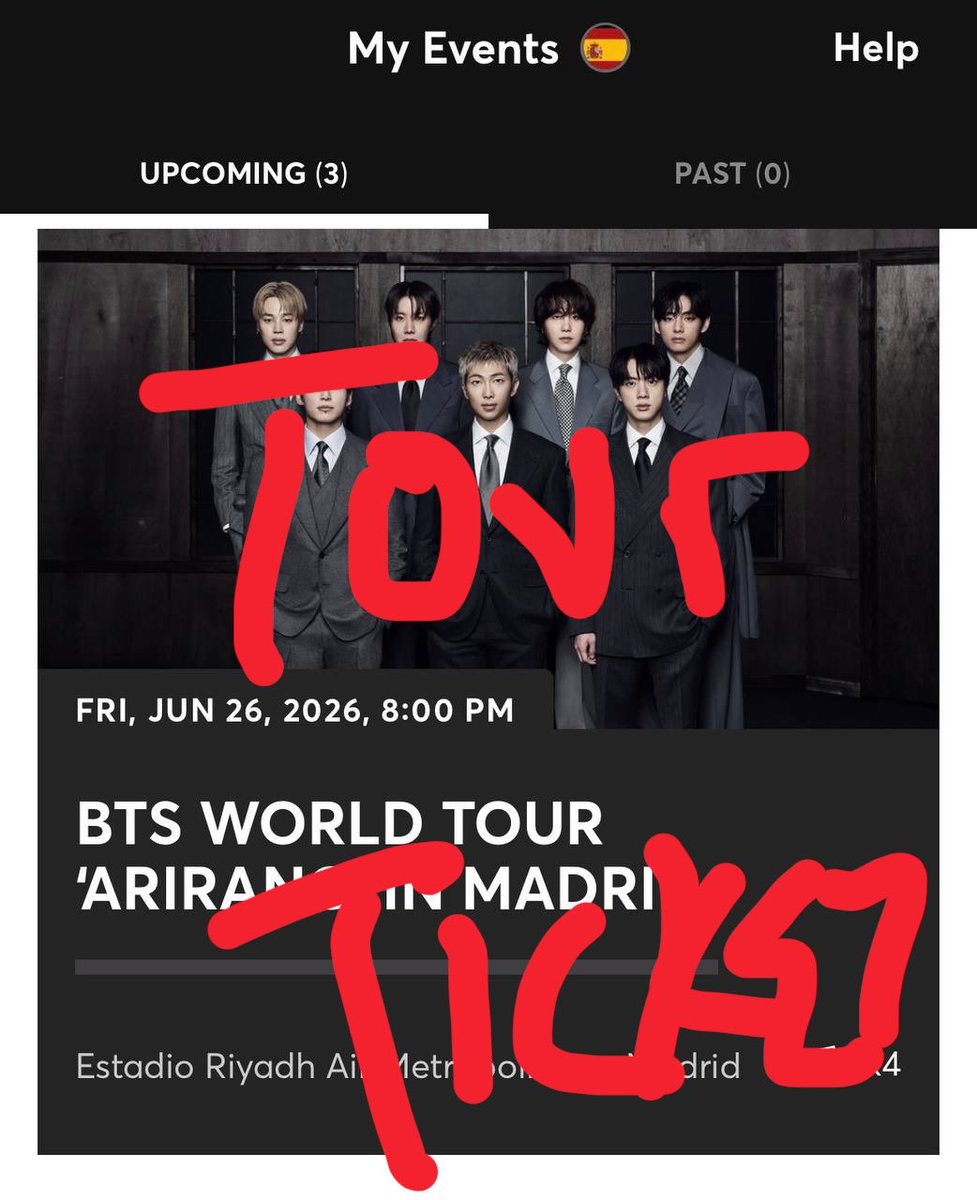 toursticket's tweet photo. BTS WORLD TOUR 'ARIRANG' IN MADRID 

Selling 4x seated tickets in sec 130 row 25(€317 each incl fees) for Madrid on 06/26!
and 3x sec 220 row 3 tickets (€265 each incl fees)
 
serious inquires only in dm

video proof available/ email confirmation 

#방탄소년단
#BTS
#BTS_WORLDTOUR_ARIRANG
#BTS_WORLDTOUR_ARIRAN_MADRID