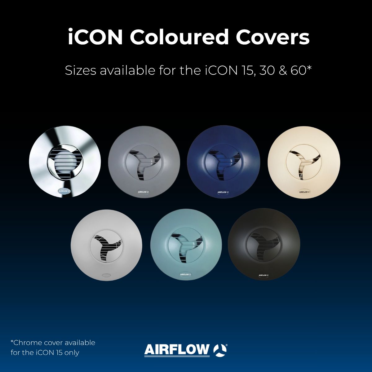 AirflowD's tweet photo. Upgrade your ventilation 💨

Coloured covers for iCON fans: Chrome*, Grey, Navy, Sandstone, Silver, Turquoise &amp; Anthracite.

Fits iCON 15, 30 &amp; 60 (*Chrome for 15 only).

Shop here: https://t.co/YmAGUhngwr https://t.co/cCQnUZnAqr
