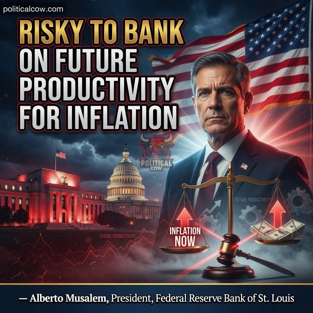 PoliticalCow's tweet photo. As new Fed Chair Warsh faces his first meeting amid jobs data boosting rate hike odds, St. Louis Fed Pres. Musalem warned against relying on unproven AI productivity gains to tame current inflation pressures.

Full Quote: "It would be risky to rely on the prospect of higher productivity growth in the future to solve our inflation problem today."