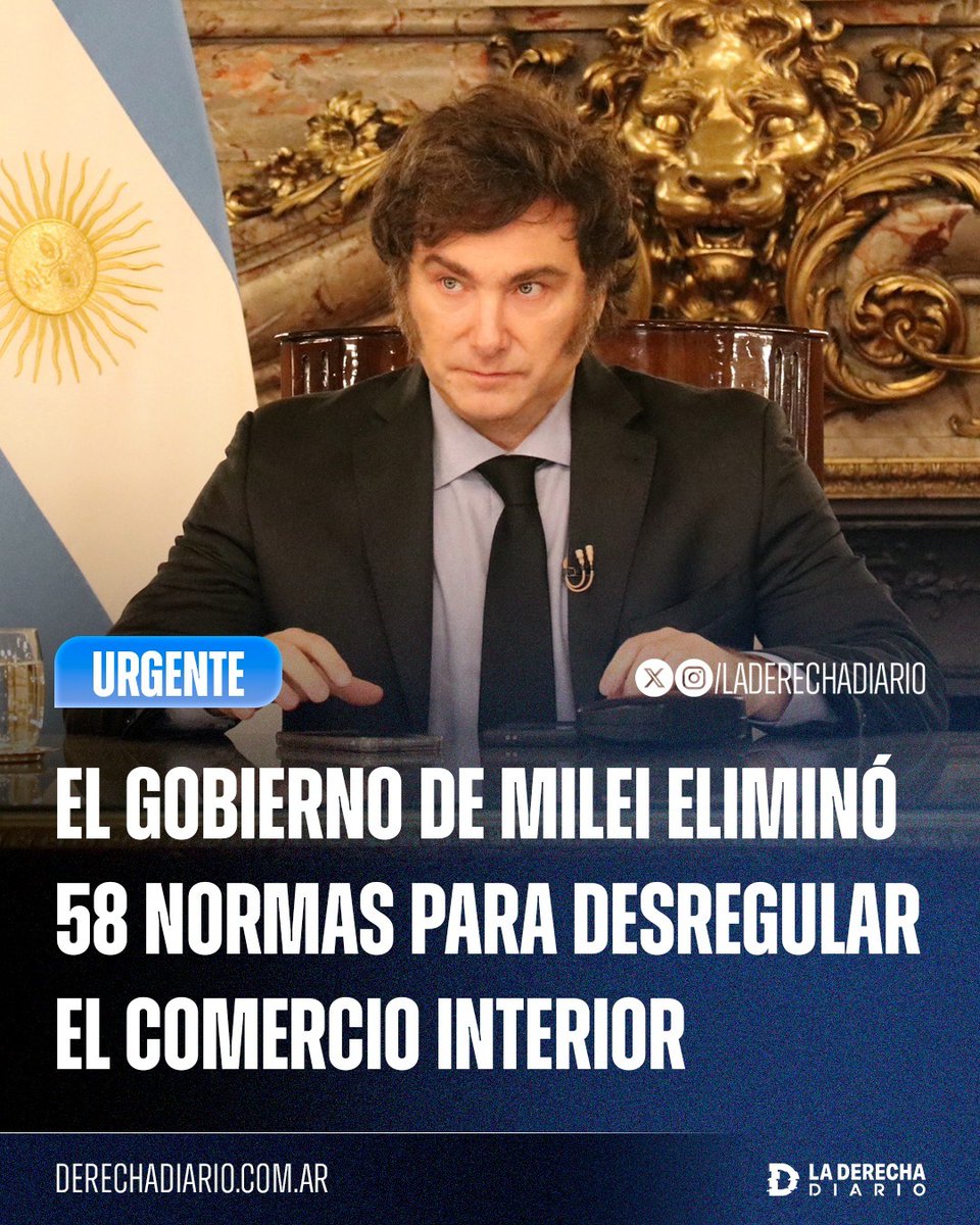 laderechadiario's tweet photo. 🚨🇦🇷 | MOTOSIERRA: El Gobierno de Milei eliminó 58 normas para desregular el comercio en el interior del país y liberar restricciones sobre los precios, incluyendo normativas como el Fondo Estabilizador del Trigo Argentino, así como los obsoletos programas Ahora 12, Cuota Simple y Precios Cuidados —los cuales ya carecían de vigencia—, con el objetivo de ofrecer una mayor previsibilidad jurídica y devolver derechos de propiedad a los argentinos.