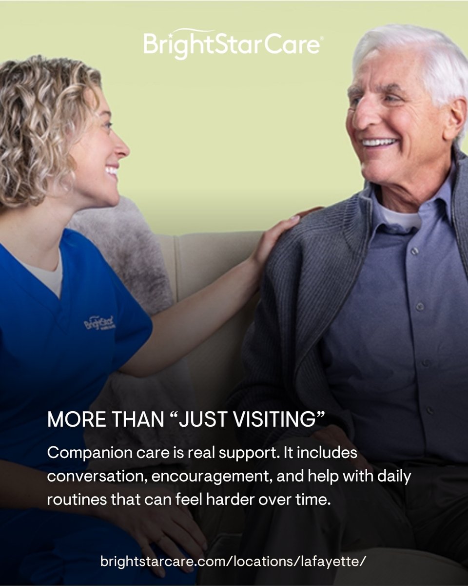 BrightstarLaf's tweet photo. BrightStar Care of Lafayette’s companion care brings connection, conversation, and practical support with daily routines, so seniors feel more confident at home.

Call: (765) 237-3650
Learn more: https://t.co/JcYQMQ21LC

#SeniorCare #CompanionCare #InHomeCare #HomeCare https://t.co/mwiMaV640j