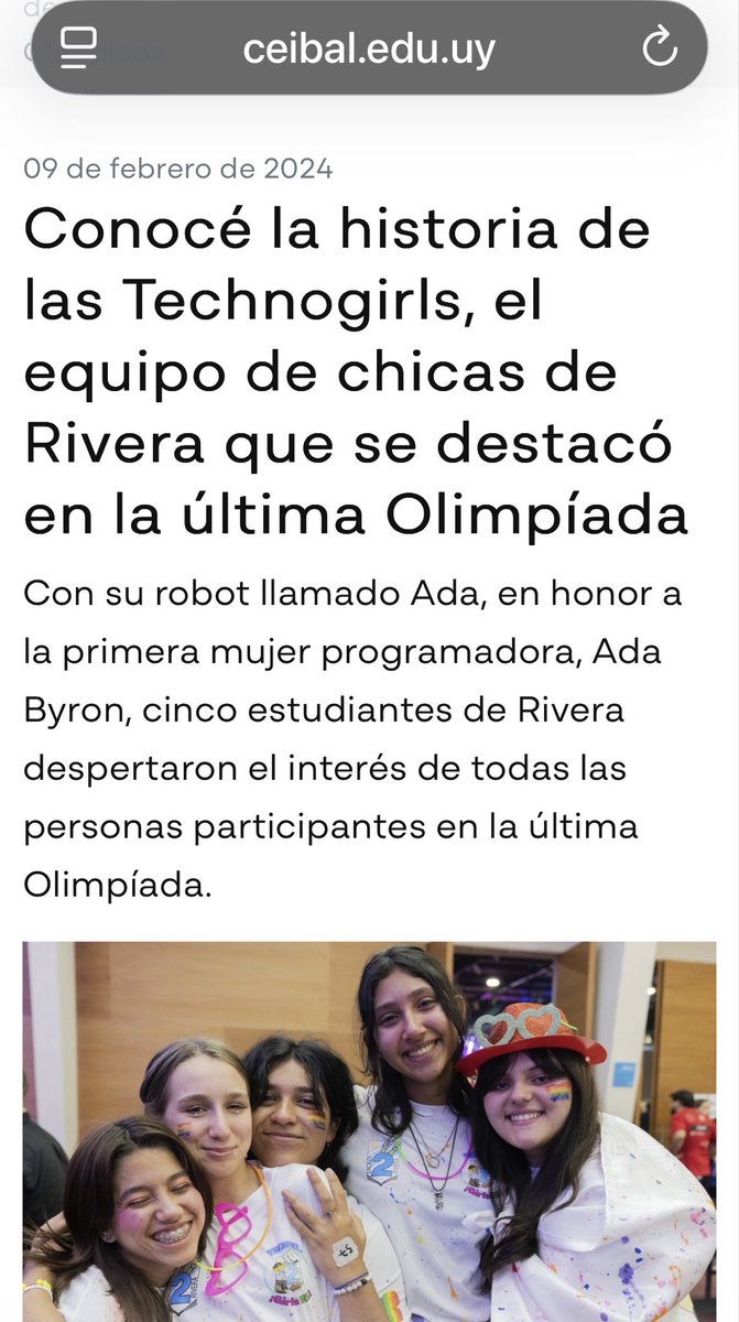 FiorellaHaim's tweet photo. ¡Qué alegría ver a Débora, Technogirl de Rivera y podio de las Olimpiadas de @Ceibal_Uy 2023, entre las 8 finalistas uruguayas de ShakthiSat!
El talento que se incentiva sigue abriendo puertas. ¡Felicitaciones a las +100 participantes, a Valentina (que irá a India) y al CIDA-E! https://t.co/0AKuULIyLt