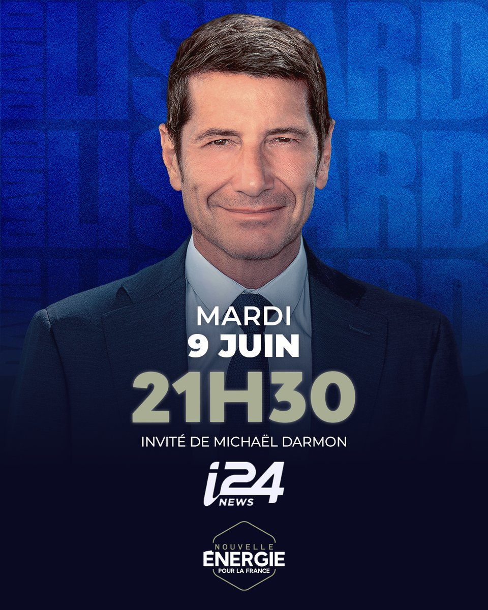 Nouv_Energie's tweet photo. 📺 Retrouvez @davidlisnard ce soir, mardi 9 juin, sur @i24NEWS_FR à partir de 21h30. Il répondra aux questions de Michaël Darmon. https://t.co/AzToAZadyc