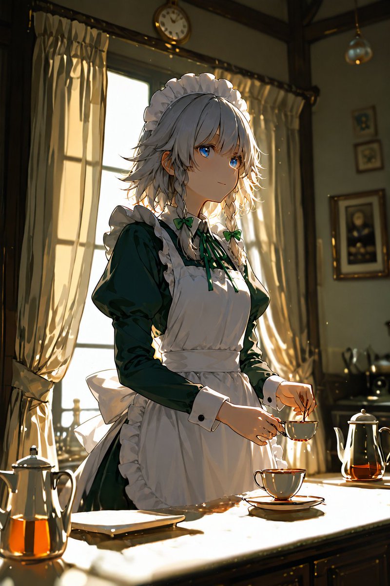 gonn_ai's tweet photo. お目覚めになりましたか。食事を準備するのでしばしお待ちを

#東方project #十六夜咲夜 #AIart #AIイラスト https://t.co/RmC5z6k3iv