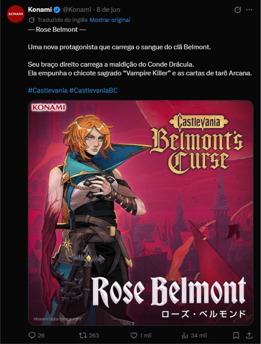 _JeffDMC's tweet photo. Not gonna lie, seeing Rose Belmonte revealed by @Konami  was kind of surreal.
Back in 2024, I created a character called Rosebelle Belmont for a personal Castlevania-inspired project.

As a longtime fan of the series, I'd love for the Castlevania team to see my work.
#castlevania https://t.co/tb7JKLzh7c