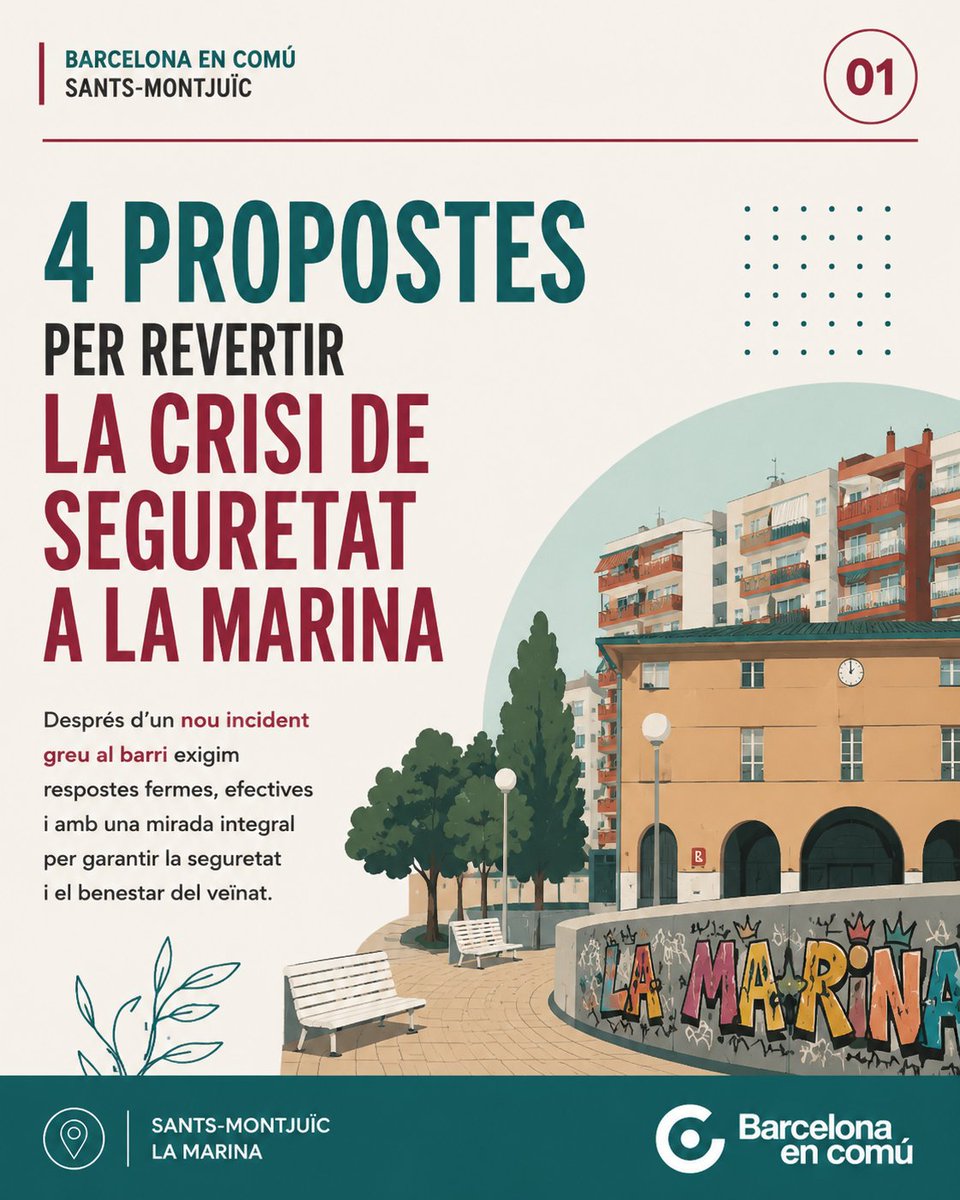 ancormesa's tweet photo. 1/6 🚨

La Marina ha viscut setmanes difícils. Els darrers incidents greus han generat preocupació entre molts veïns i veïnes.

Cal actuar amb fermesa, però també amb una mirada integral.

🧵 Expliquem les nostres 4 propostes per revertir la situació. https://t.co/0b2eIS6JRO