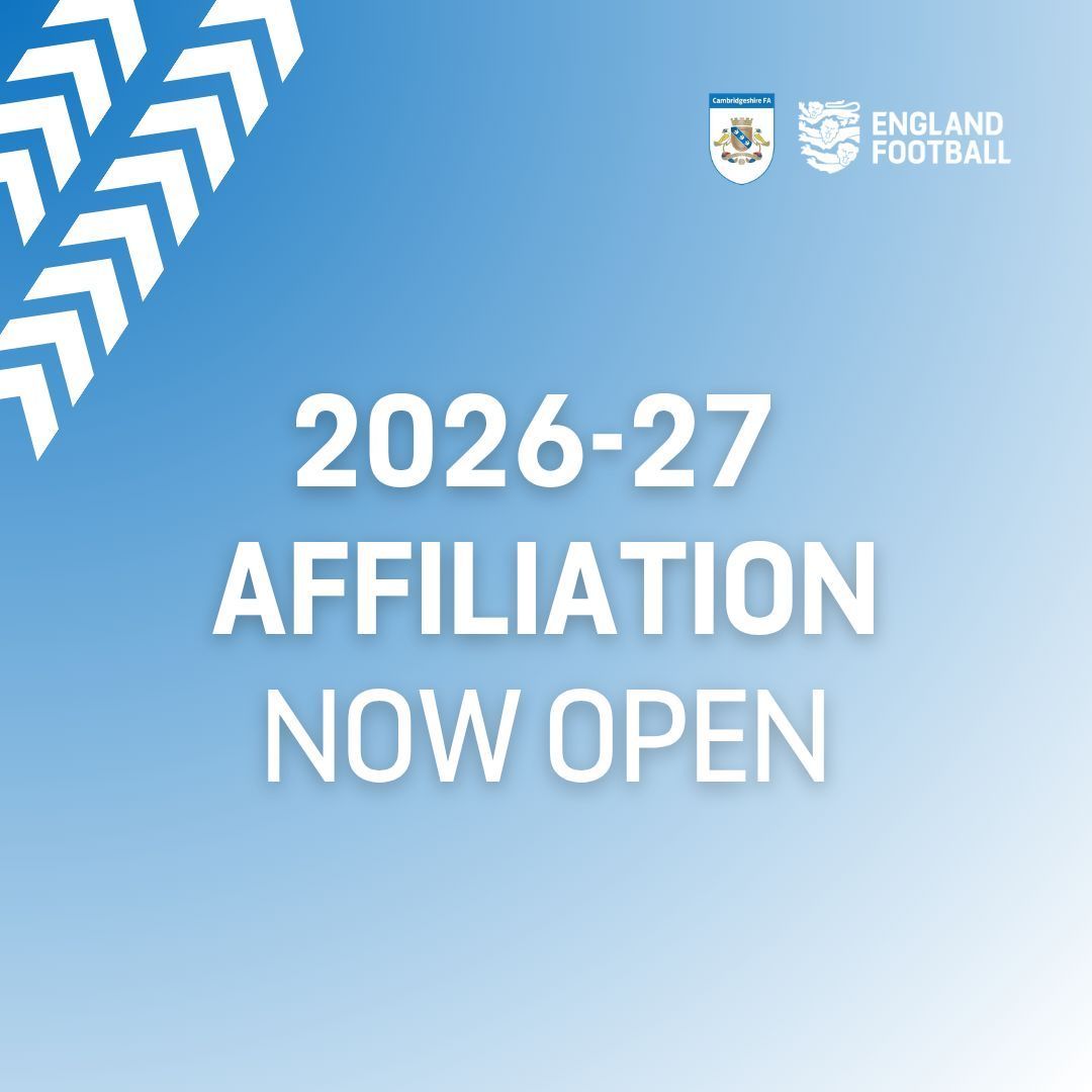 CambsFA's tweet photo. 𝗔𝗳𝗳𝗶𝗹𝗶𝗮𝘁𝗶𝗼𝗻 - 𝗡𝗼𝘄 𝗢𝗣𝗘𝗡! Clubs can now affiliate to Cambridgeshire FA for the 2026-27 season! Once again, affiliation can be carried out via Club Portal, while all the information you need is at the link below 👇️

https://t.co/zbMkPAAIkn https://t.co/5TqDeizFoi