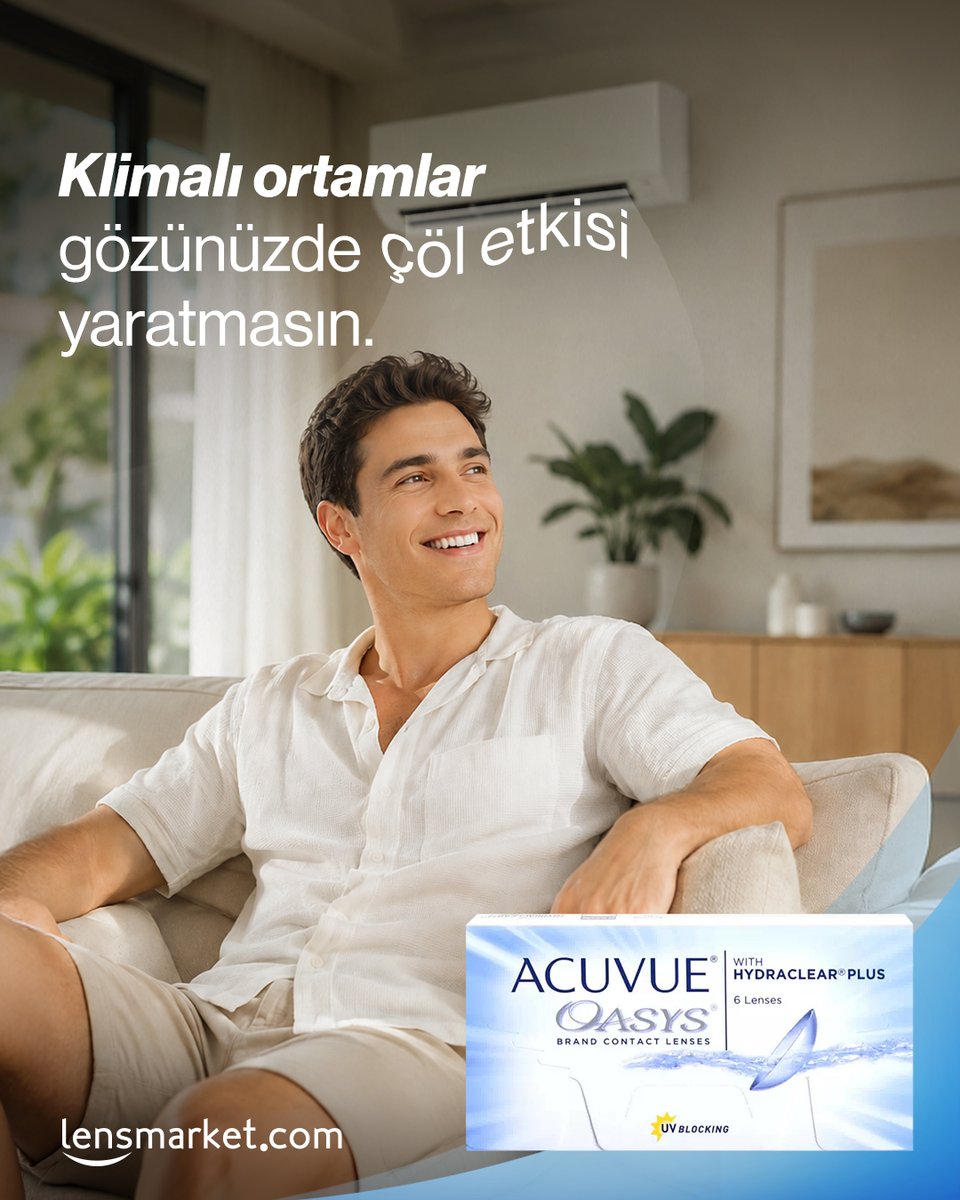 LensMarketCom's tweet photo. Sıcaklıkların artması ile birlikte klimalı ortamlar, gözünüzde kuruluk yaratabilir.
Acuvue Oasys’in Hydraclear Plus teknolojisi, gözyaşı filminizle bütünleşerek en yoğun odaklandığınız anlarda bile nemi lensin içinde tutar. https://t.co/EkhWW2PL1P