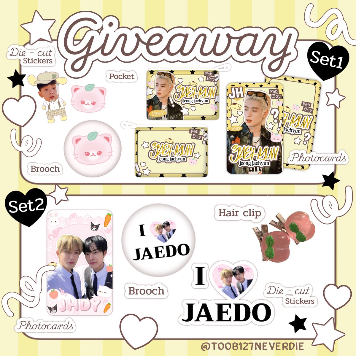toob127neverdie's tweet photo. Giveaway Jaehyun MONO in bkk

🗓️27.06.2026~28.06.2026🗓️

Jaehyun 50 Set
- Photocard 1ea
- Sticks 2ea
- Brooch 1 ea
- Pocket 1 ea

Jaedo 50 Set
- Photocard 1ea
- Sticks 2ea
- Brooch 1 ea
- Hair clip

มารับกันเยอะๆนะค้าบ ไว้เจอกันคั้บ 🐱🍑

#JAEHYUN_MONO_BANGKOK https://t.co/F0ocr0UR5q