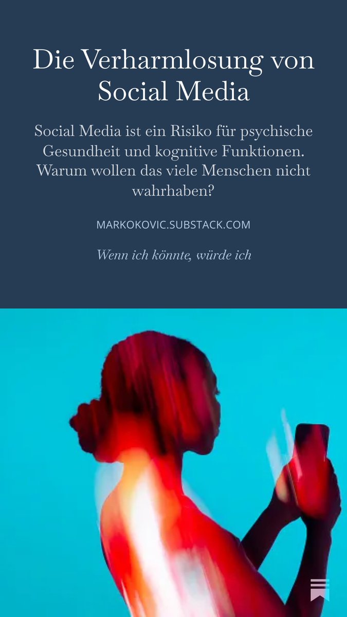 marko_kovic's tweet photo. Ist man nach ein paar Stunden Instagram oder TikTok schon psychisch krank? Natürlich nicht. Das individuelle Risiko von Social Media ist klein - aber nicht trivial klein.

Auf der Ebene der Gesamtbevölkerung bedeutet das kleine individuelle Risiko eine bedeutende Risikoexposition. In der öffentlichen Debatte dazu wird das Risiko aber nach wie vor verharmlost.

Zum Beispiel bei der Eidgenössischen Kommission für Kinder- und Jugendfragen EKKJ.

Die EKKJ hat ein Positionspapier veröffentlicht, in dem sie sich gegen Social-Media-Verbote ausspricht. Diese Position kann man vertreten.

Die Analyse der EKKJ in ihrem Positionspapier ist aber umfassend fehlerhaft. Das Papier enthält viele empirisch falsche Behauptungen: Inhalte diverser Studien werden komplett falsch wiedergegeben, und es wird sogar eine Studie zitiert, die seit Jahren wegen Mängeln zurückgezogen wurde.

Ich verstehe den Reflex, dass man gegen zu drastische Eingriffe ist. Daraus darf sich aber nicht eine verzerrte Sicht auf die Natur von Social Media ergeben.

Social Media ist ein psychologisch optimiertes System für die Bereitstellung intensiver Stimuli, die User Engagement maximieren. Negative Effekte auf psychische Gesundheit und kognitive Funktionen sind ein einkalkulierter Kollateralschaden dieses Geschäftsmodells.

Mehr dazu in meinem Newsletter. 👇