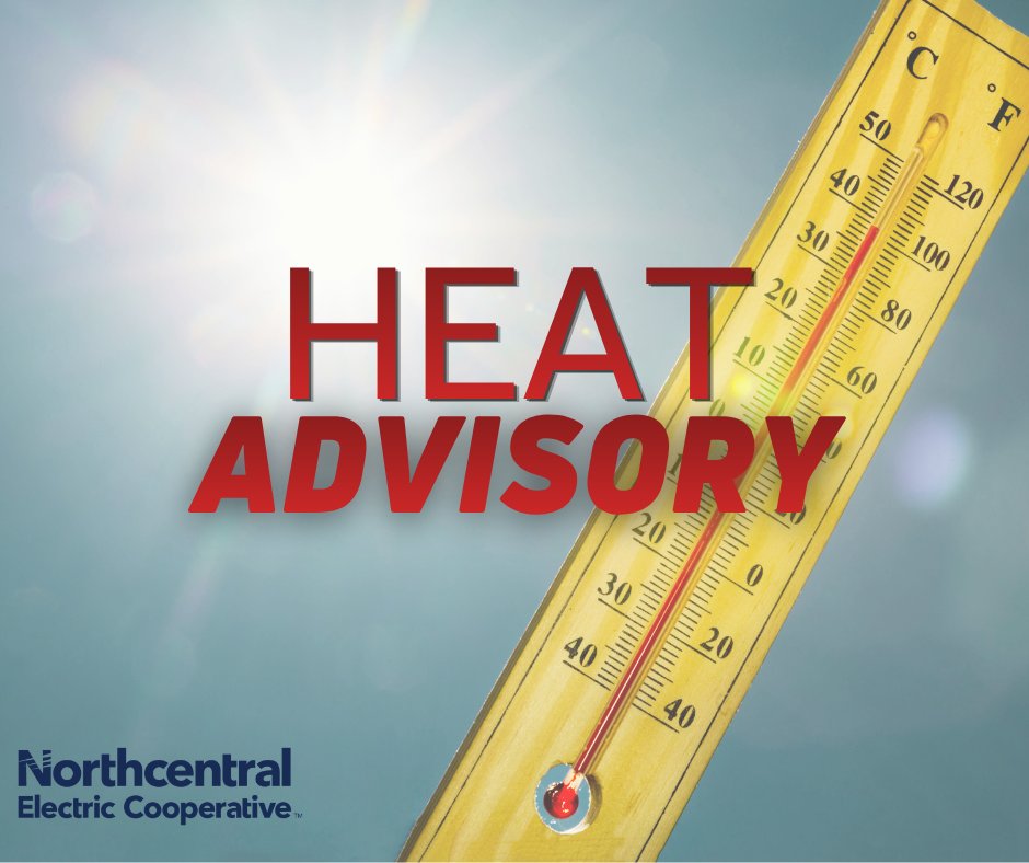 Northcentral_EC's tweet photo. The National Weather Service has issued a heat advisory for our service area.  Due to this advisory, we will not disconnect electric service for non-payment today. You can call our offices at 662.895.2151 with any questions and to discuss payment options.
Stay safe! https://t.co/cE9RdM3goJ