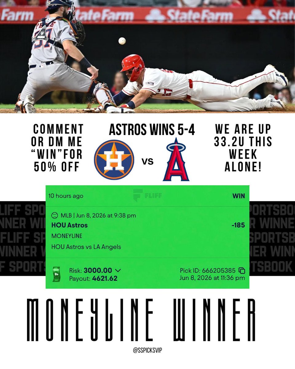 SSpicksVIP's tweet photo. We don’t miss. 5-1  and 3-1 past 2 days. New clients are eating. Don’t keep missin out. Dm me right now for 50% off. #mlb #sports #betting #sportsbetting #explore https://t.co/fOjlAepkSn
